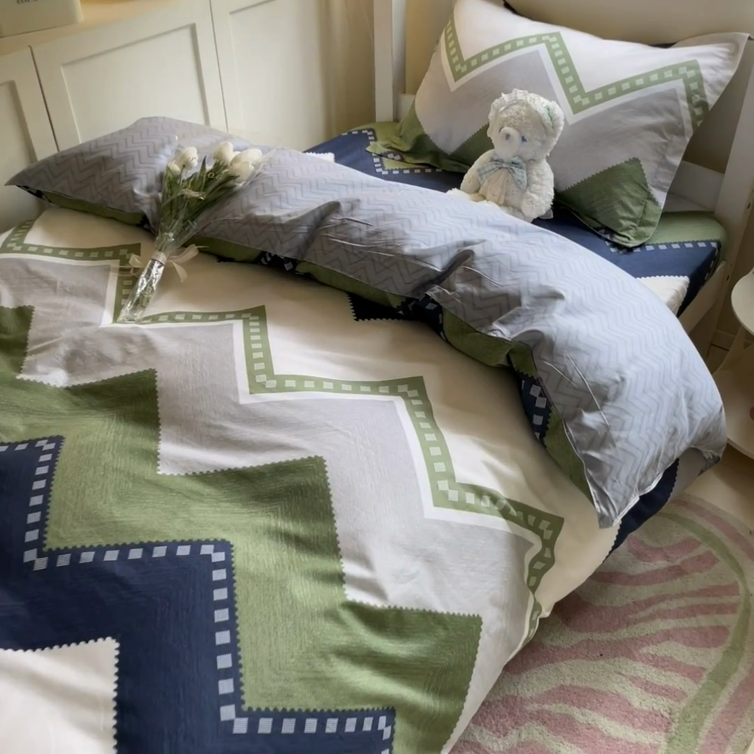 91家纺网 家纺一手货源 找家纺 菲梵家纺 2024新款全棉喷气小清新宿舍上下铺学生三件套 莱赛尔