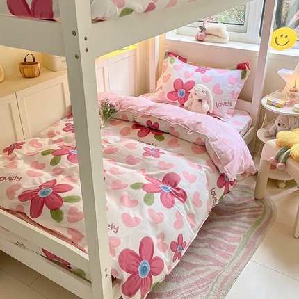 91家纺网 家纺一手货源 找家纺 菲梵家纺 2024新款全棉喷气小清新宿舍上下铺学生三件套 梦入花香