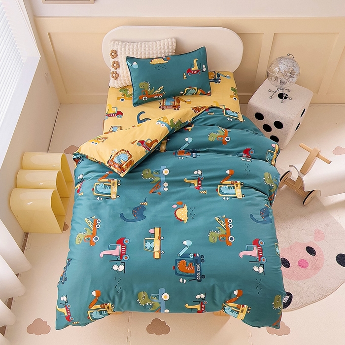 91家纺网 家纺一手货源 找家纺 吉咪兔2024年新品A类60支幼儿园被子三件套宝宝被套纯棉儿童六件套恐龙时代-蓝