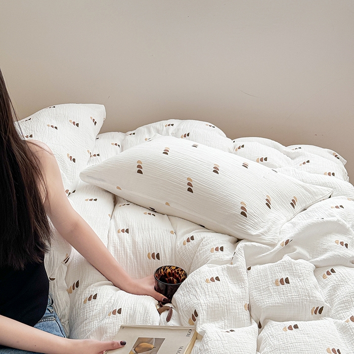 91家纺网 家纺一手货源 找家纺 2024新品专版印花双层皱皱纱四件套 贝拉