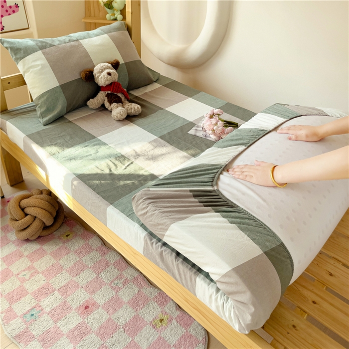 91家纺网 家纺一手货源 找家纺 喜居 2024新款全棉色织学生床笠全棉床笠学生宿舍床笠单床笠 绿大格