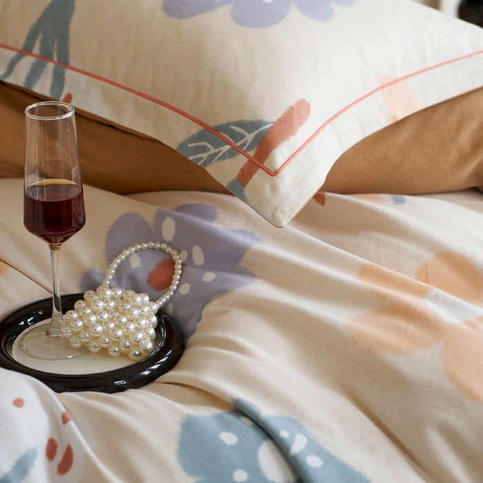 91家纺网 家纺一手货源 找家纺 嘉汀兰 2024新款韩式全棉磨毛印花系列四件套 拾光向暖-米