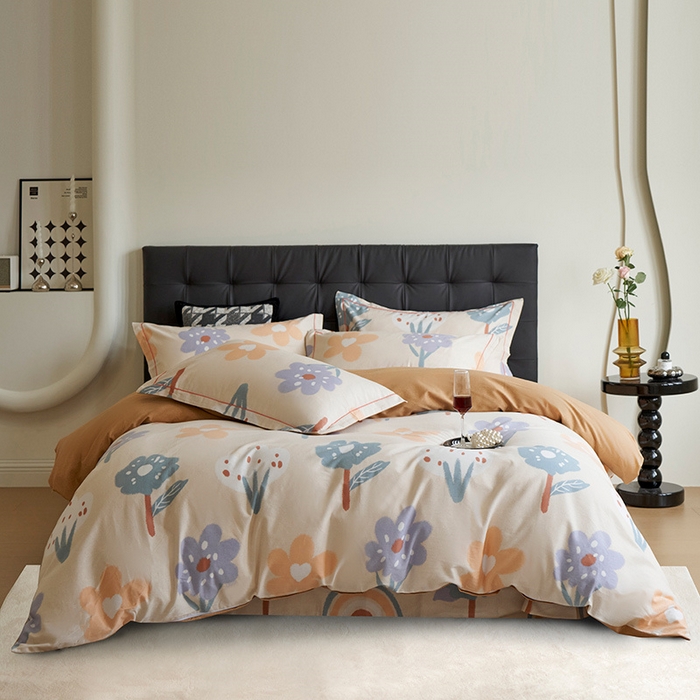 91家纺网 家纺一手货源 找家纺 嘉汀兰 2024新款韩式全棉磨毛印花系列四件套 拾光向暖-米