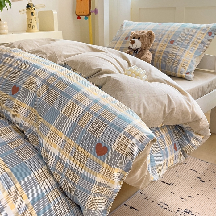 91家纺网 家纺一手货源 找家纺 麦伦家居 2024新款40支13372全棉斜纹学生上下铺床品系列 律动蓝