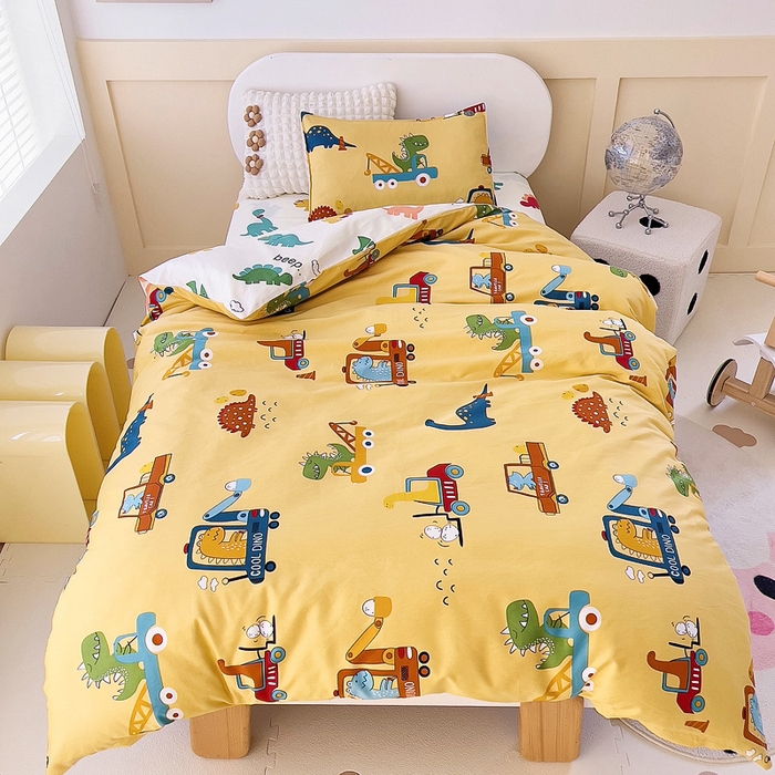 91家纺网 家纺一手货源 找家纺 吉咪兔2024年新品A类60支幼儿园被子三件套宝宝被套纯棉儿童六件套恐龙时代-黄