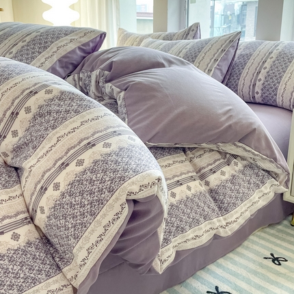 91家纺网 家纺一手货源 找家纺 仟网汇 2024秋季新款提花针织棉圆角吊边床单四件套三件套 素漫
