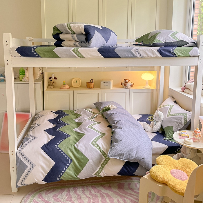 91家纺网 家纺一手货源 找家纺 菲梵家纺 2024新款全棉喷气小清新宿舍上下铺学生三件套 莱赛尔