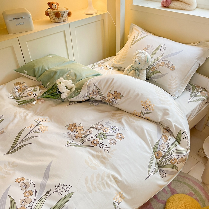 91家纺网 家纺一手货源 找家纺 菲梵家纺 2024新款全棉喷气小清新宿舍上下铺学生三件套 铃兰花语