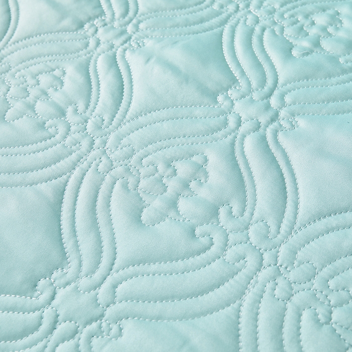 91家纺网 家纺一手货源 找家纺 罗艺轩 2024新款贡缎夹棉中国风新中式系列床裙三件套 中国风-薄荷色