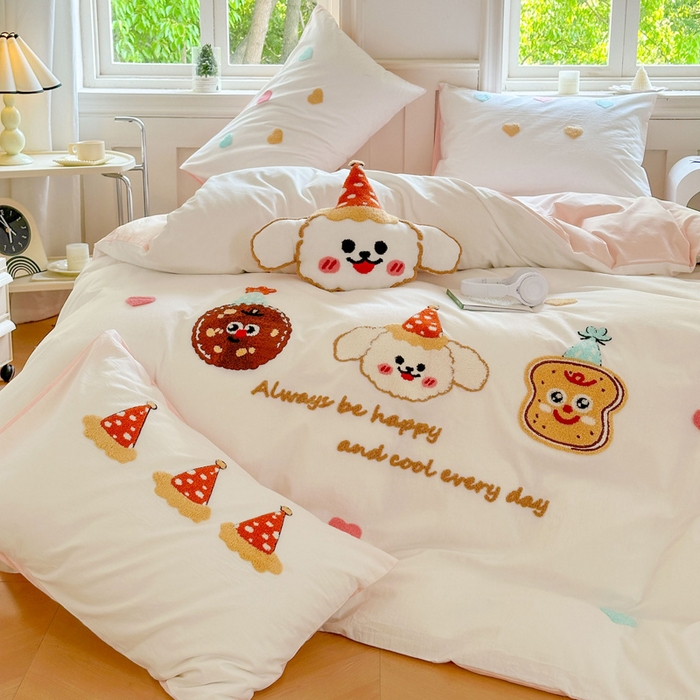 91家纺网 家纺一手货源 找家纺 （总）红番天家居馆 2025新款A类全棉水洗棉毛巾绣四件套-宠物饼干