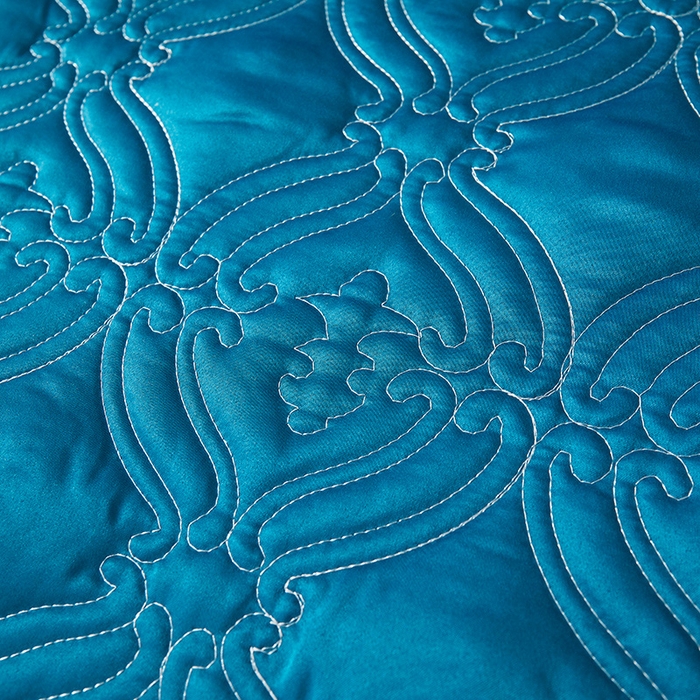 91家纺网 家纺一手货源 找家纺 罗艺轩 2024新款贡缎夹棉中国风新中式系列床裙三件套 中国风-宝石蓝