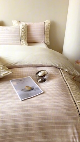 91家纺网 家纺一手货源 找家纺 2024新品小香风纯棉色织小提花四件套--花漾系列 花漾-咖