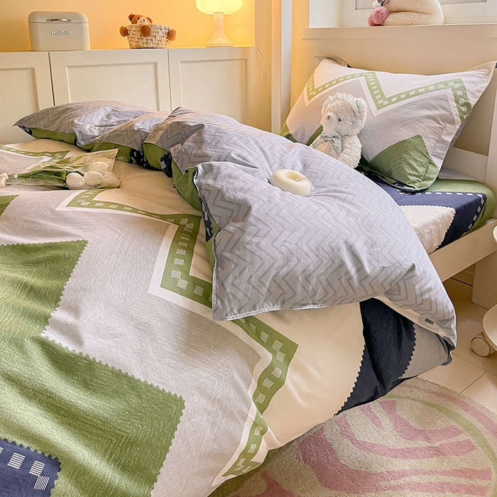 91家纺网 家纺一手货源 找家纺 菲梵家纺 2024新款全棉喷气小清新宿舍上下铺学生三件套 莱赛尔