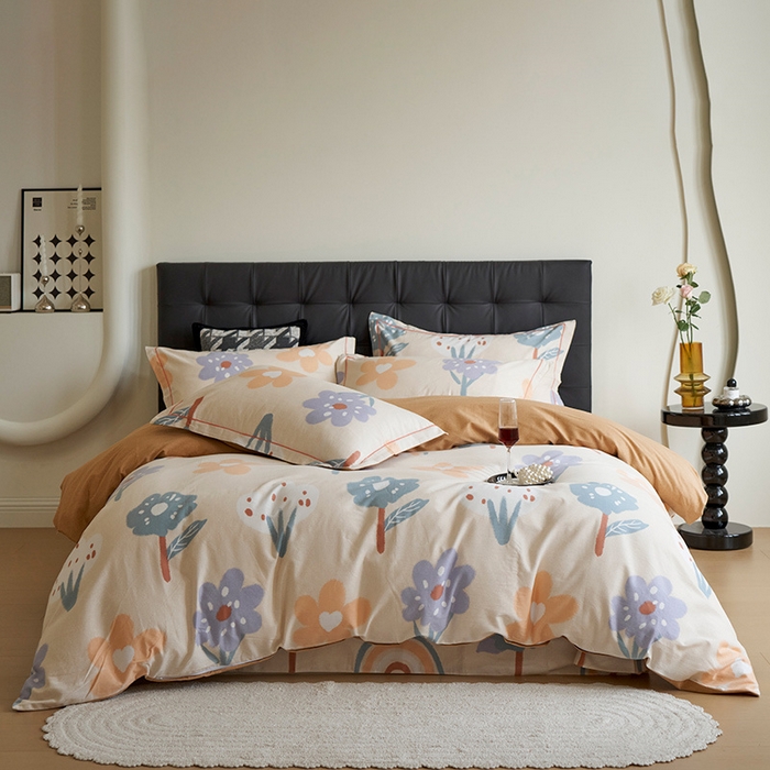 91家纺网 家纺一手货源 找家纺 嘉汀兰 2024新款韩式全棉磨毛印花系列四件套 拾光向暖-米