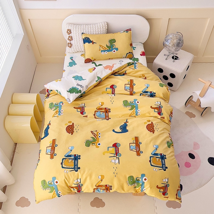91家纺网 家纺一手货源 找家纺 吉咪兔2024年新品A类60支幼儿园被子三件套宝宝被套纯棉儿童六件套恐龙时代-黄