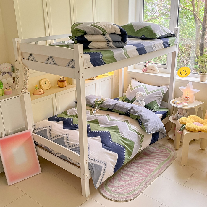 91家纺网 家纺一手货源 找家纺 菲梵家纺 2024新款全棉喷气小清新宿舍上下铺学生三件套 莱赛尔