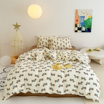 91家纺网 家纺一手货源 找家纺 （总）珺柔家纺 2024新款全棉皱皱双层纱四件套