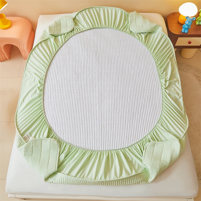 91家纺网 家纺一手货源 找家纺 2025新品高克重A类原棉夹棉床笠刺绣绣花柯基熊猫床笠三件套 床笠款-柯基-清雅绿