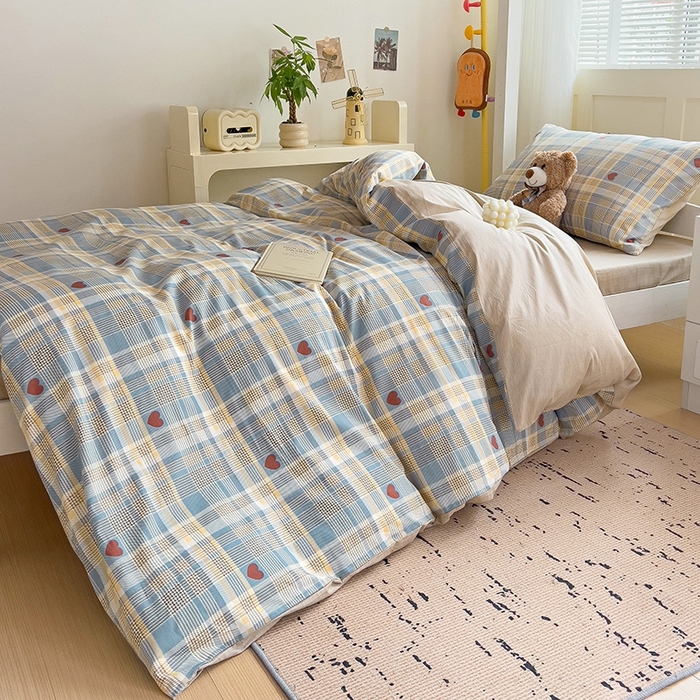 91家纺网 家纺一手货源 找家纺 麦伦家居 2024新款40支13372全棉斜纹学生上下铺床品系列 律动蓝