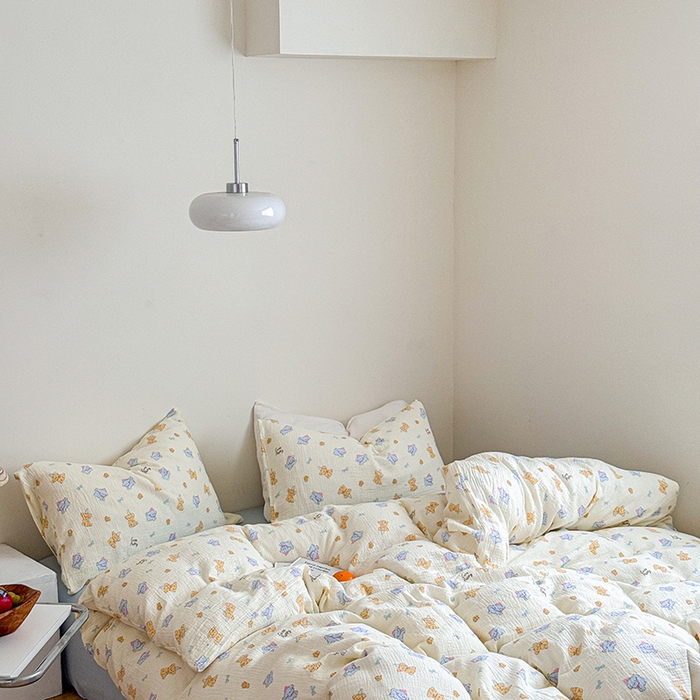 91家纺网 家纺一手货源 找家纺 2024新品专版印花双层皱皱纱四件套 萌宠