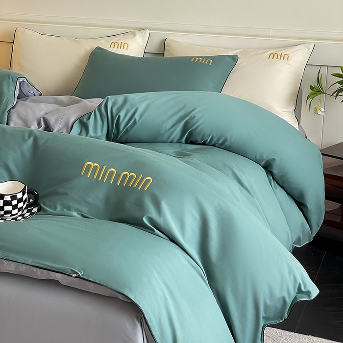 91家纺网 家纺一手货源 找家纺 澳梵家居 2024新款全棉嵌绳四件套--minmin系列 minmin烟波绿灰