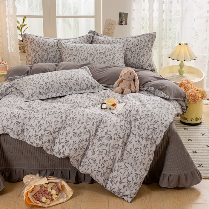 91家纺网 家纺一手货源 找家纺 富之航家纺2024新款小清新床盖四件套公主风提花针织棉床盖四件套莫吉