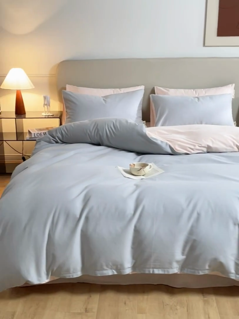 91家纺网 家纺一手货源 找家纺 澳梵家居 2024新款秋冬纯色全棉磨毛四件套--素色如锦系列 幻影灰-椰奶粉