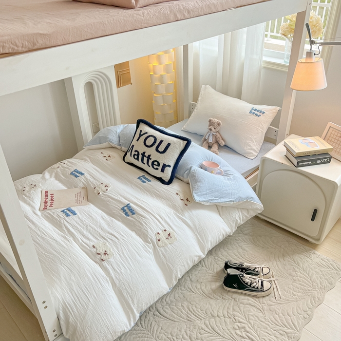 91家纺网 家纺一手货源 找家纺 韩巢家纺 2024新款学生宿舍寝室上下铺超柔水洗棉毛巾绣单件被套-小白熊（提供卖家秀） 小白熊 白蓝