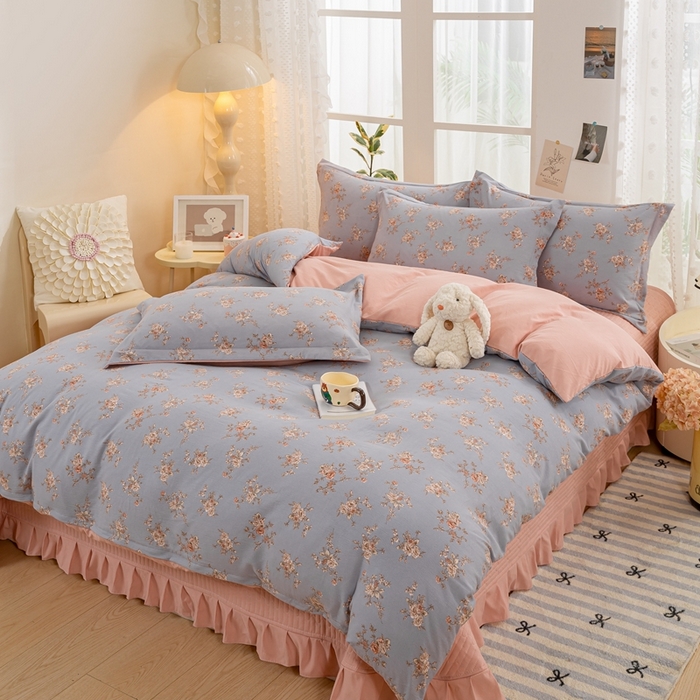 91家纺网 家纺一手货源 找家纺 富之航家纺2024新款小清新床盖四件套公主风提花针织棉床盖四件套. 芙蔓