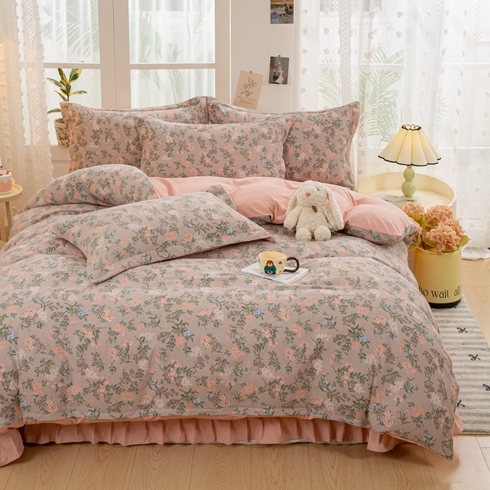 91家纺网 家纺一手货源 找家纺 富之航家纺 2024新款小清新床盖四件套公主风提花针织棉床盖四件套 玉隐