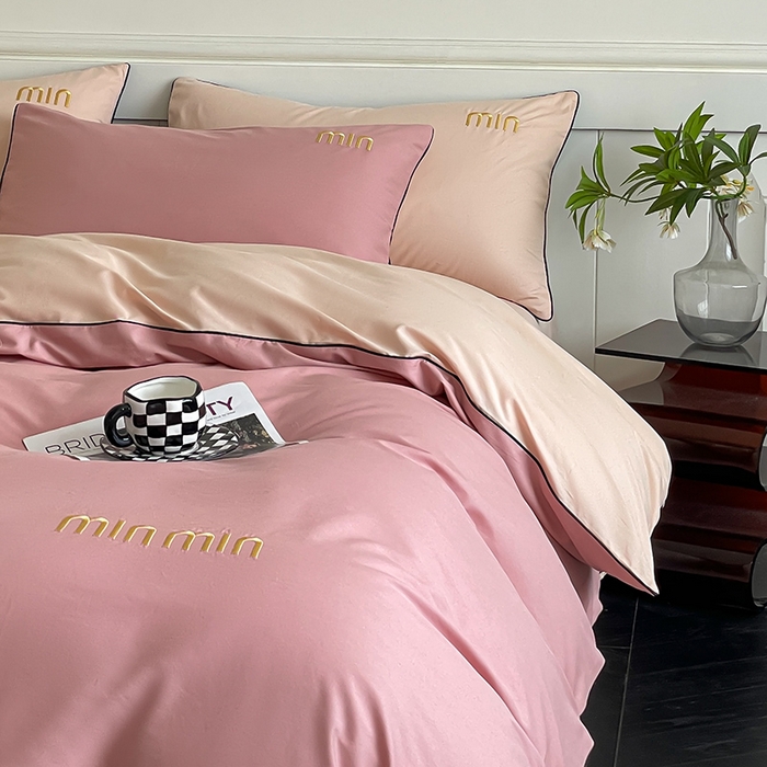 91家纺网 家纺一手货源 找家纺 澳梵家居 2024新款全棉嵌绳四件套--minmin系列 minmin蜜豆粉