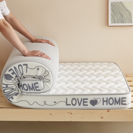 91家纺网 家纺一手货源 找家纺 鑫梦莱 2025新款针织棉乳胶记忆海绵床垫-LOVE系列学生款 波浪白灰（厚约9cm）