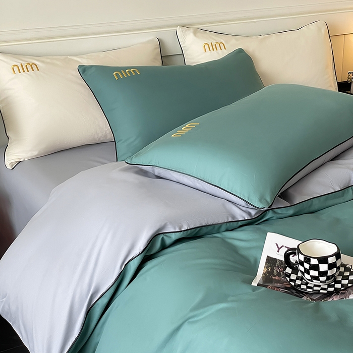 91家纺网 家纺一手货源 找家纺 澳梵家居 2024新款全棉嵌绳四件套--minmin系列 minmin烟波绿灰