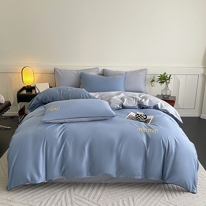 91家纺网 家纺一手货源 找家纺 澳梵家居 2024新款全棉嵌绳四件套--minmin系列 minmin莱茵蓝灰