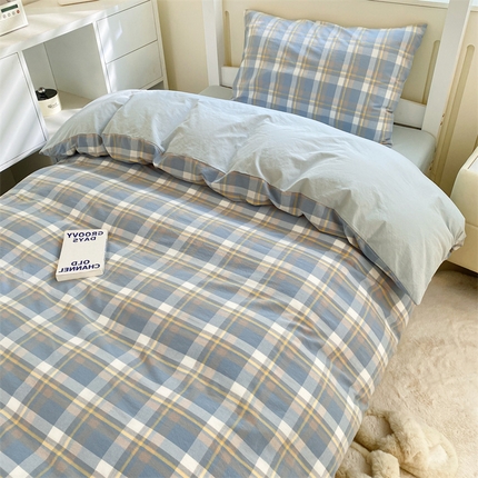 91家纺网 家纺一手货源 找家纺 （总）盛秋家纺 2025新款水洗棉卡通学生宿舍格子三件套四件套