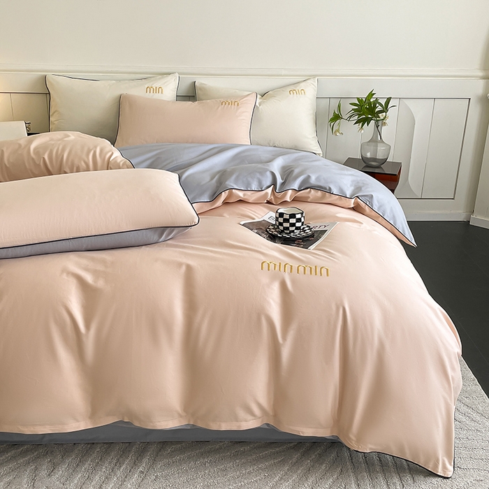91家纺网 家纺一手货源 找家纺 澳梵家居 2024新款全棉嵌绳四件套--minmin系列 minmin白桃粉灰