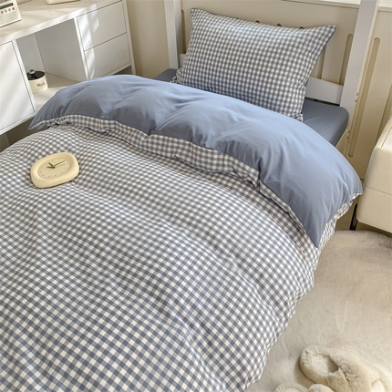 91家纺网 家纺一手货源 找家纺 （总）盛秋家纺 2025新款水洗棉卡通学生宿舍格子三件套四件套