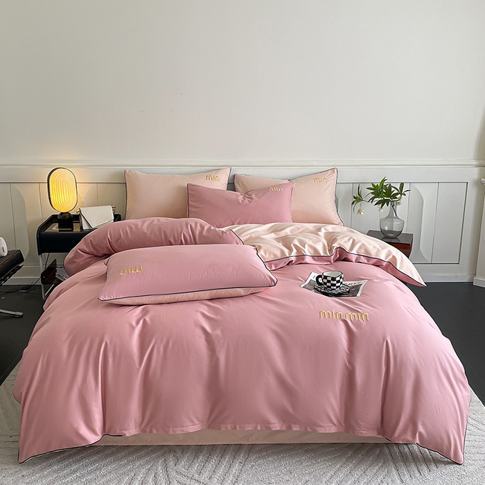 91家纺网 家纺一手货源 找家纺 澳梵家居 2024新款全棉嵌绳四件套--minmin系列 minmin蜜豆粉