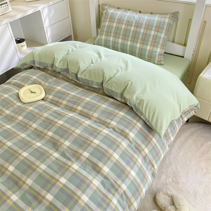 91家纺网 家纺一手货源 找家纺 （总）盛秋家纺 2025新款水洗棉卡通学生宿舍格子三件套四件套