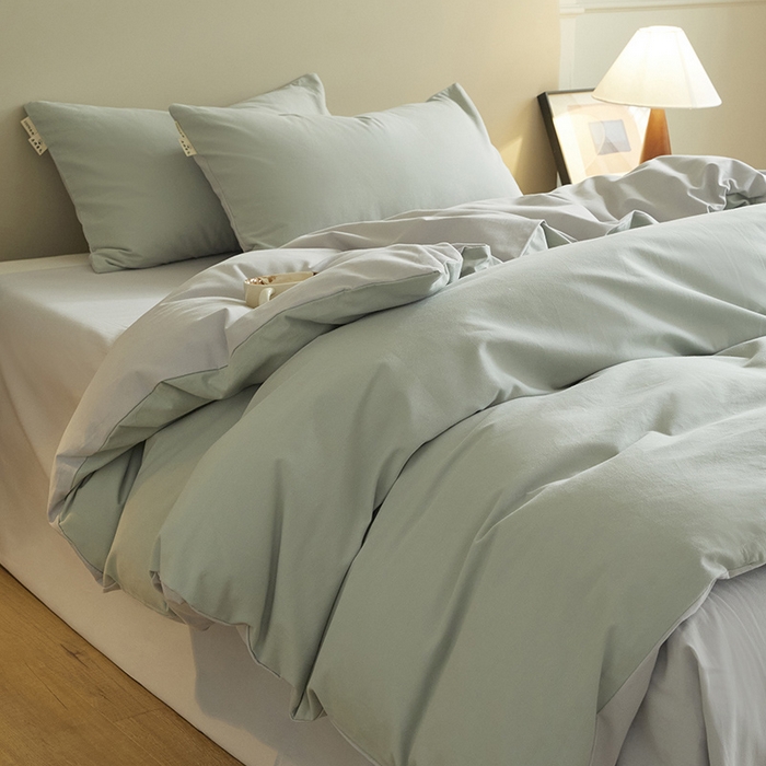 91家纺网 家纺一手货源 找家纺 澳梵家居 2024新款秋冬纯色全棉磨毛四件套--素色如锦系列 锦绣绿-幻影灰