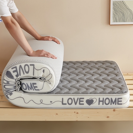 91家纺网 家纺一手货源 找家纺 鑫梦莱 2025新款针织棉乳胶记忆海绵床垫-LOVE系列学生款 波浪灰（厚约9cm）