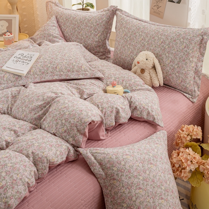 91家纺网 家纺一手货源 找家纺 富之航家纺 2024新款小清新床盖四件套公主风提花针织棉床盖四件套套 雾里花