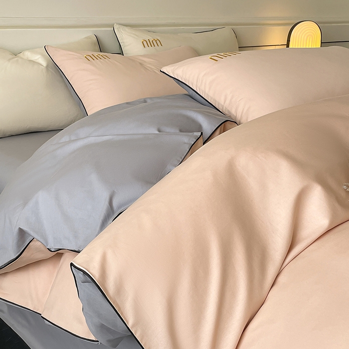 91家纺网 家纺一手货源 找家纺 澳梵家居 2024新款全棉嵌绳四件套--minmin系列 minmin白桃粉灰