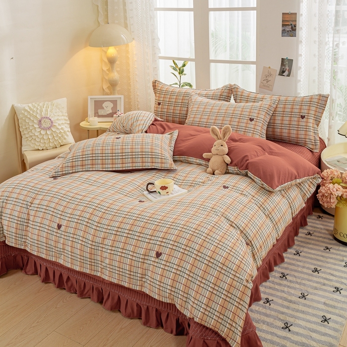 91家纺网 家纺一手货源 找家纺 富之航家纺 2024新款小清新床盖四件套公主风提花针织棉床盖四件套 格调