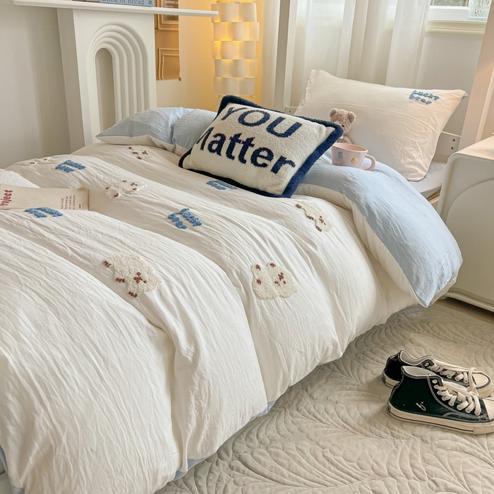 91家纺网 家纺一手货源 找家纺 韩巢家纺 2024新款学生宿舍寝室上下铺超柔水洗棉毛巾绣单件被套-小白熊（提供卖家秀） 小白熊 白蓝