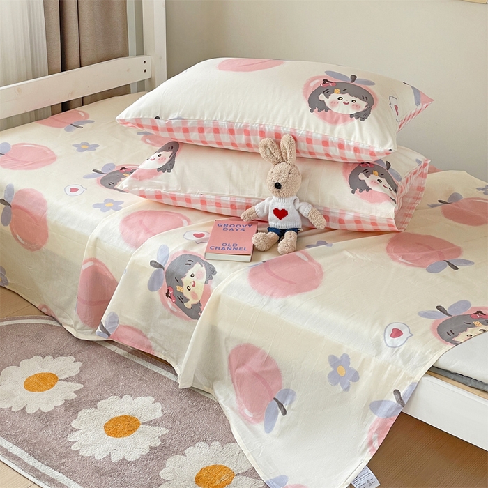 91家纺网 家纺一手货源 找家纺 名兮家居 2024新款学生床上下铺全棉床单  蜜桃女孩