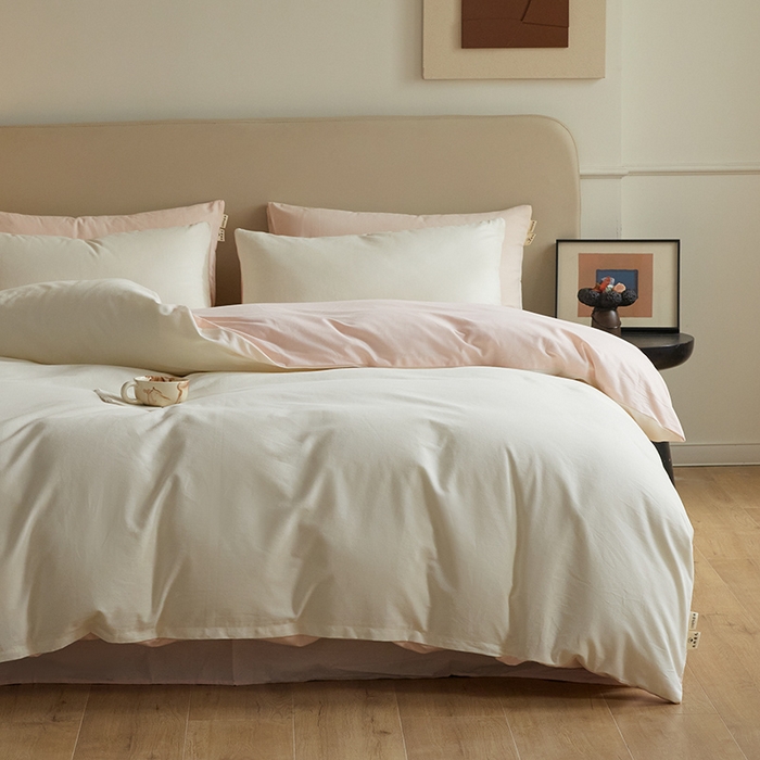 91家纺网 家纺一手货源 找家纺 澳梵家居 2024新款秋冬纯色全棉磨毛四件套--素色如锦系列 奶白-椰奶粉