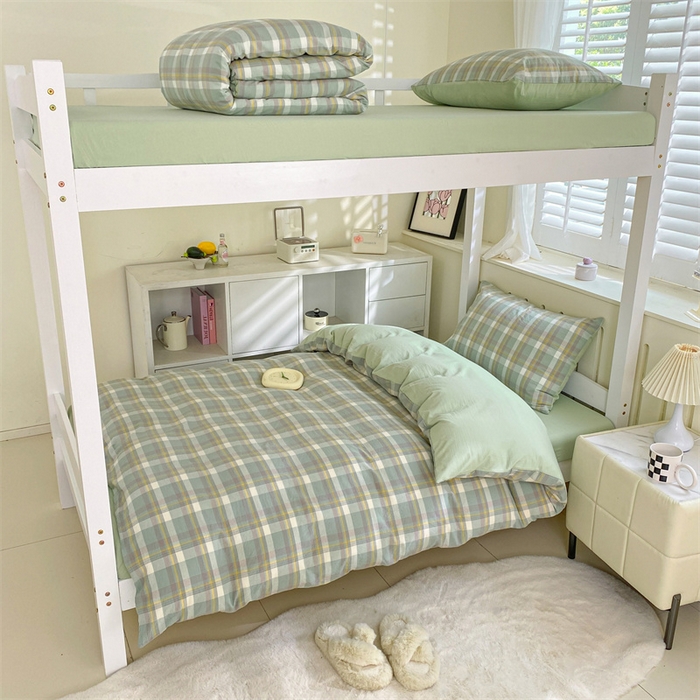 91家纺网 家纺一手货源 找家纺 （总）盛秋家纺 2025新款水洗棉卡通学生宿舍格子三件套四件套