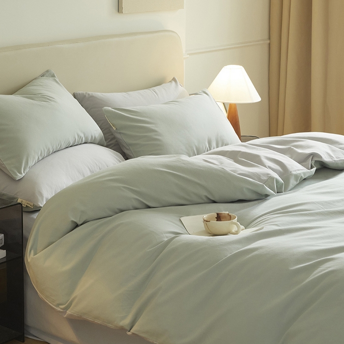 91家纺网 家纺一手货源 找家纺 澳梵家居 2024新款秋冬纯色全棉磨毛四件套--素色如锦系列 锦绣绿-幻影灰