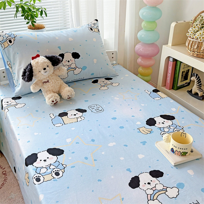 91家纺网 家纺一手货源 找家纺 名兮家居 2024新款学生床上下铺全棉床单  斑点狗